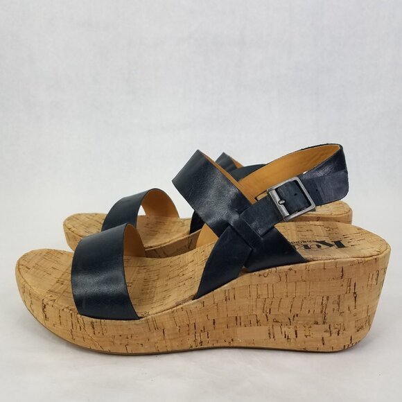 Korks Kork-Ease Austin Sandals Women 11 EU 43 Navy Leather Faux Cork Wedge Shoe - Picture 6 of 16